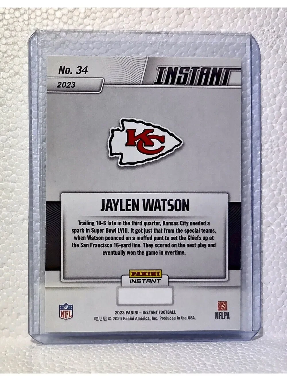 Jaylen Watson 2023 Panini NFL Superbowl Champions #34 Card Kansas City Chiefs